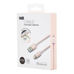 Câble USB Apple Lightning nylon LED 1m coloris OR ROSE LED rouge